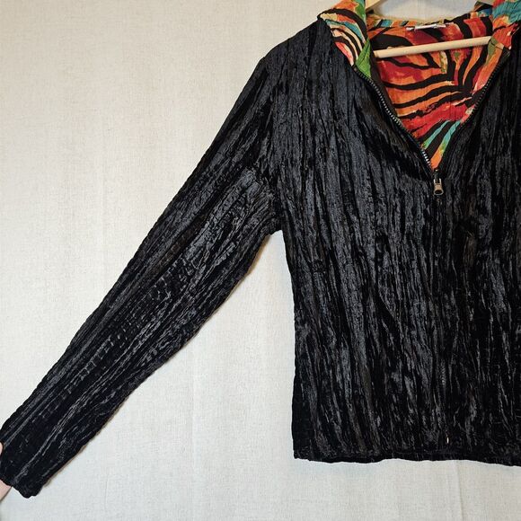 Alberto Makali Jacket Women L Reversible Black Crushed Velvet Colorful Hood - Picture 3 of 10